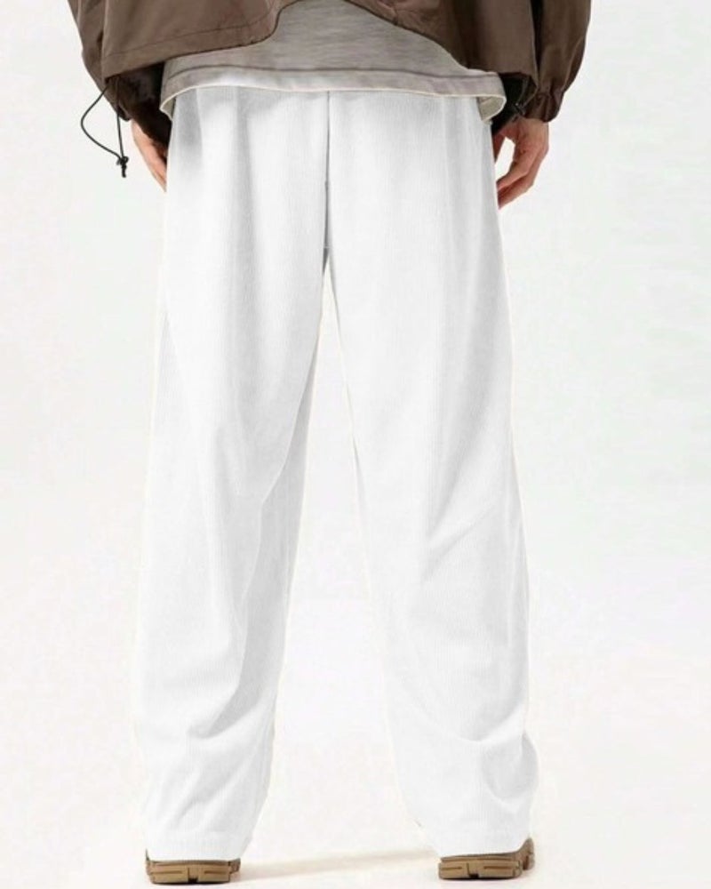 FLYNOFF White Korean Solid Loose Fit Men's Track Pant - Image 2